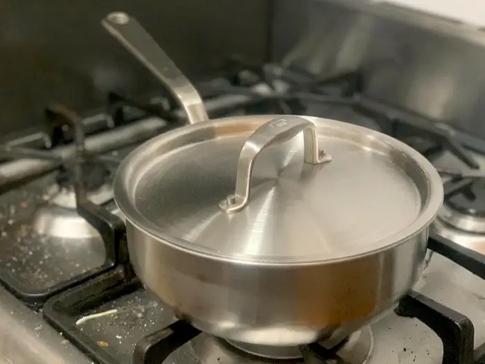 A pan with a rounded bottom that's perfect for making sauces