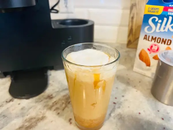 This iced caramel almond milk latte is my go-to specialty coffee drink.